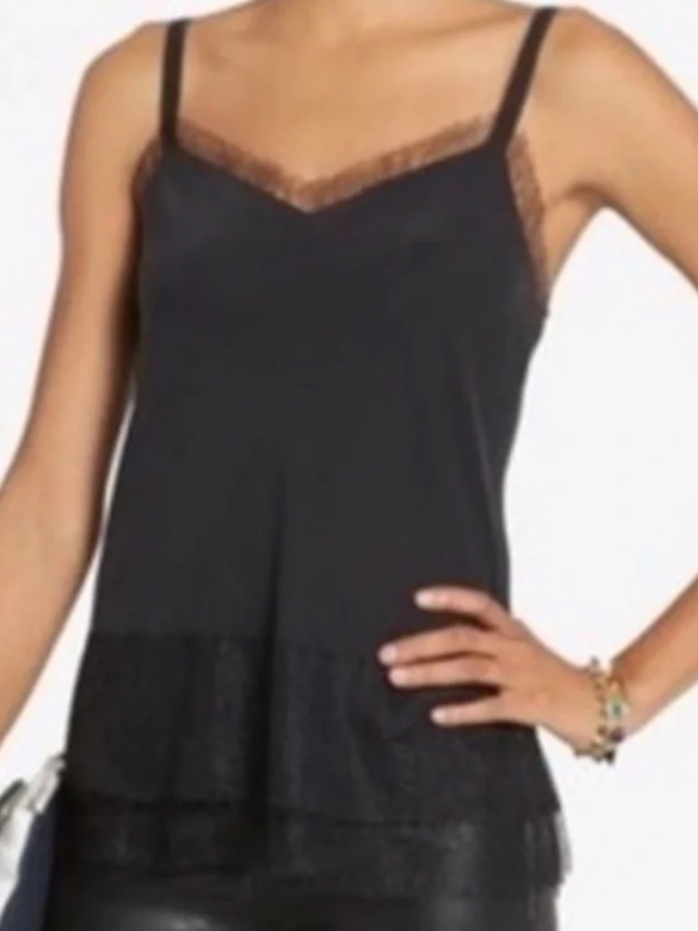 rag & bone 100% Silk Maya Black Lace Trim Camisole